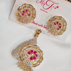 Meadow Flora Ruby Ruby Pendant set - Golden Finish