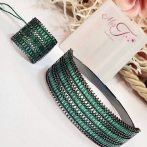 Stellar Green Baguette Statement Cuff Bracelet for Women – Luxury Designer Jewelry( ring size 9)