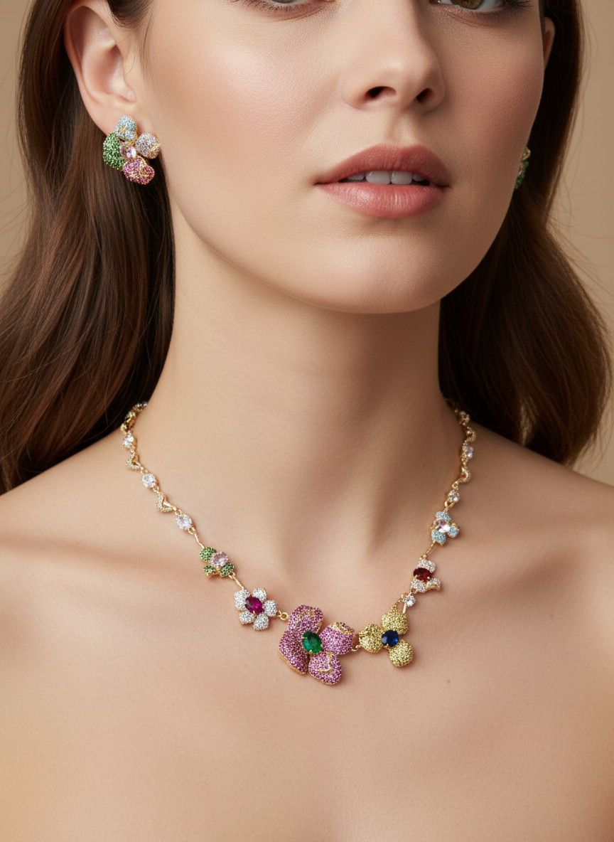 Lustre Floral Nano Setting Choker Set - Image 2