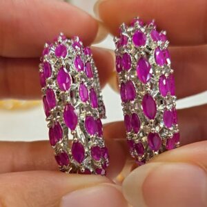 Platinum Plated Cz C shape Hoop Earrings