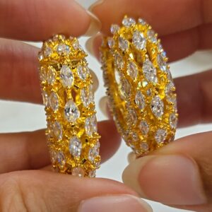 Gold Plated CZ C-Shape Hoop Earrings