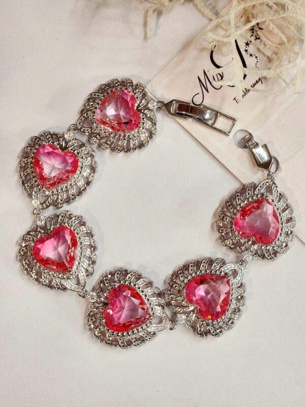 Cocktail Pink Heart Solitaires Bracelet