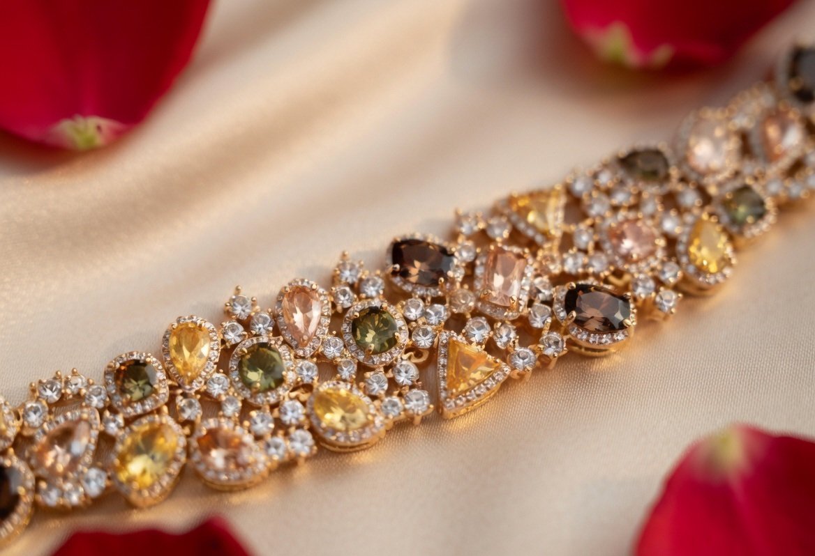 Zarika Diamond Topaz Olive Tennis Bracelet - Goolden Finish - Image 2