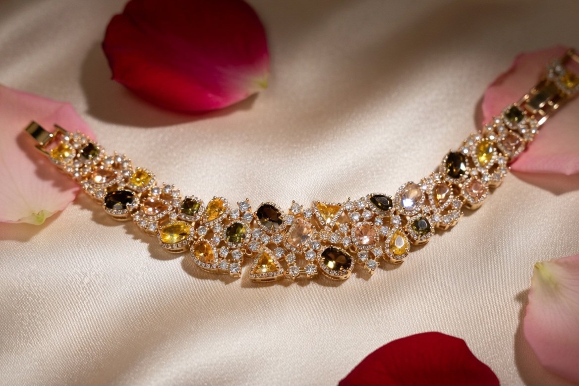 Zarika Diamond Topaz Olive Tennis Bracelet - Goolden Finish