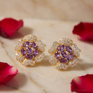 Anti Tarnish Floral lavender Stud Earrings – Elegant Minimal Jewelry