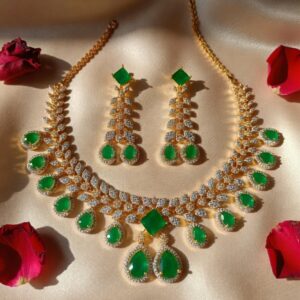 Luxify Emerald Green Choker Set in Golden Finish