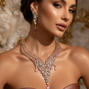 Rose Pink Whisper Glam Choker Set in Antique Finish