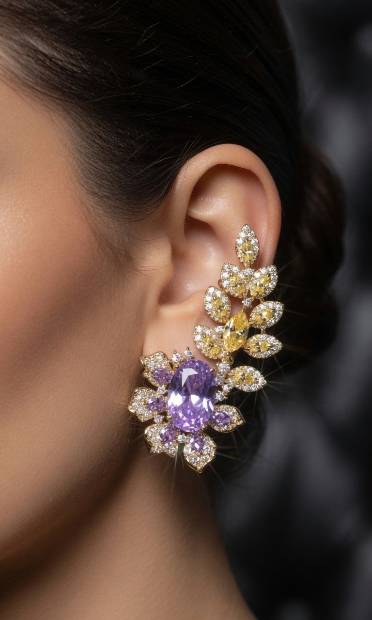 Amora Floral Earcuff Climber-Gold Finish - Image 2