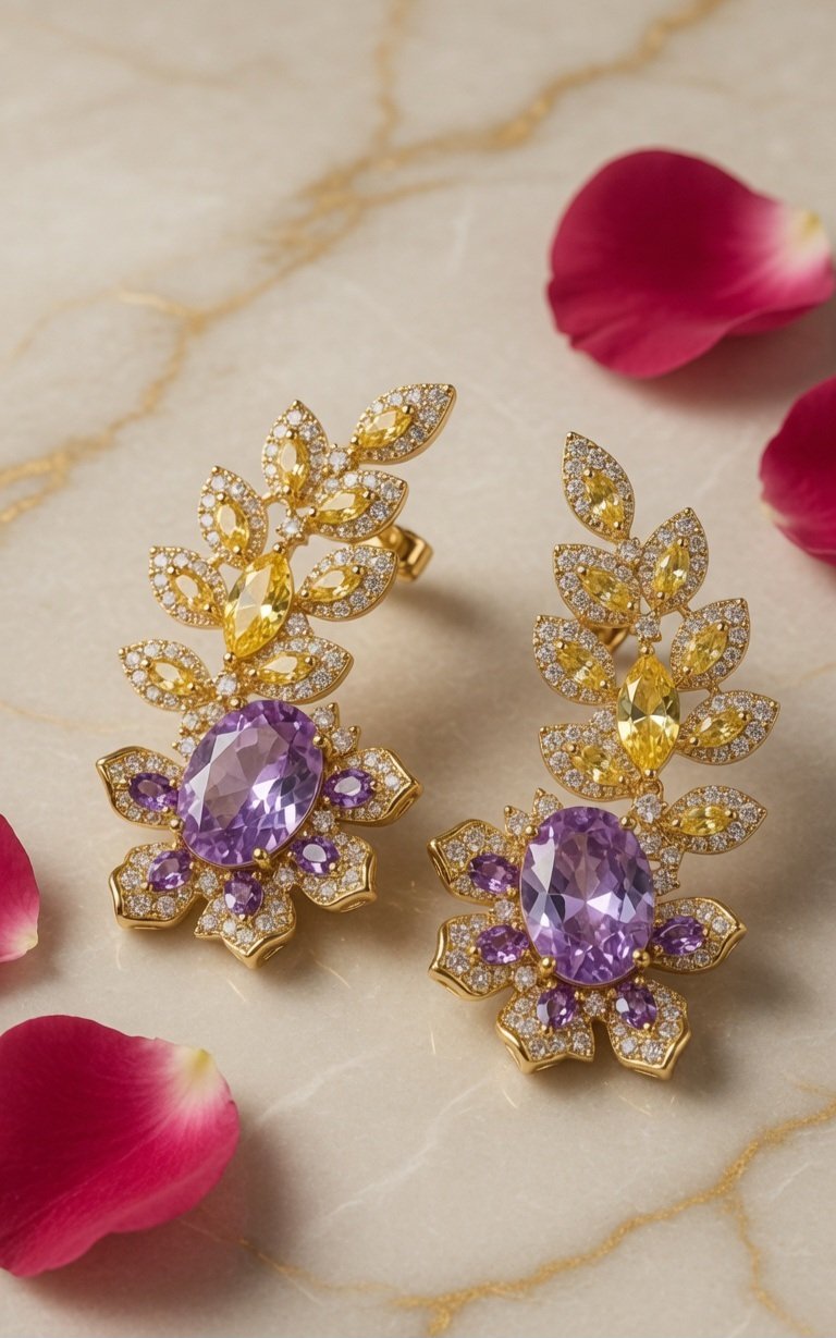 Amora Floral Earcuff Climber-Gold Finish