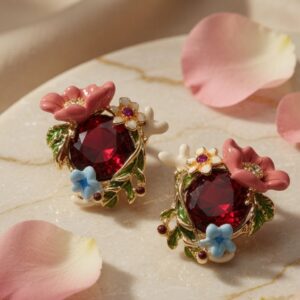 Scarlet Flora Luxe Studs-Gold Finish