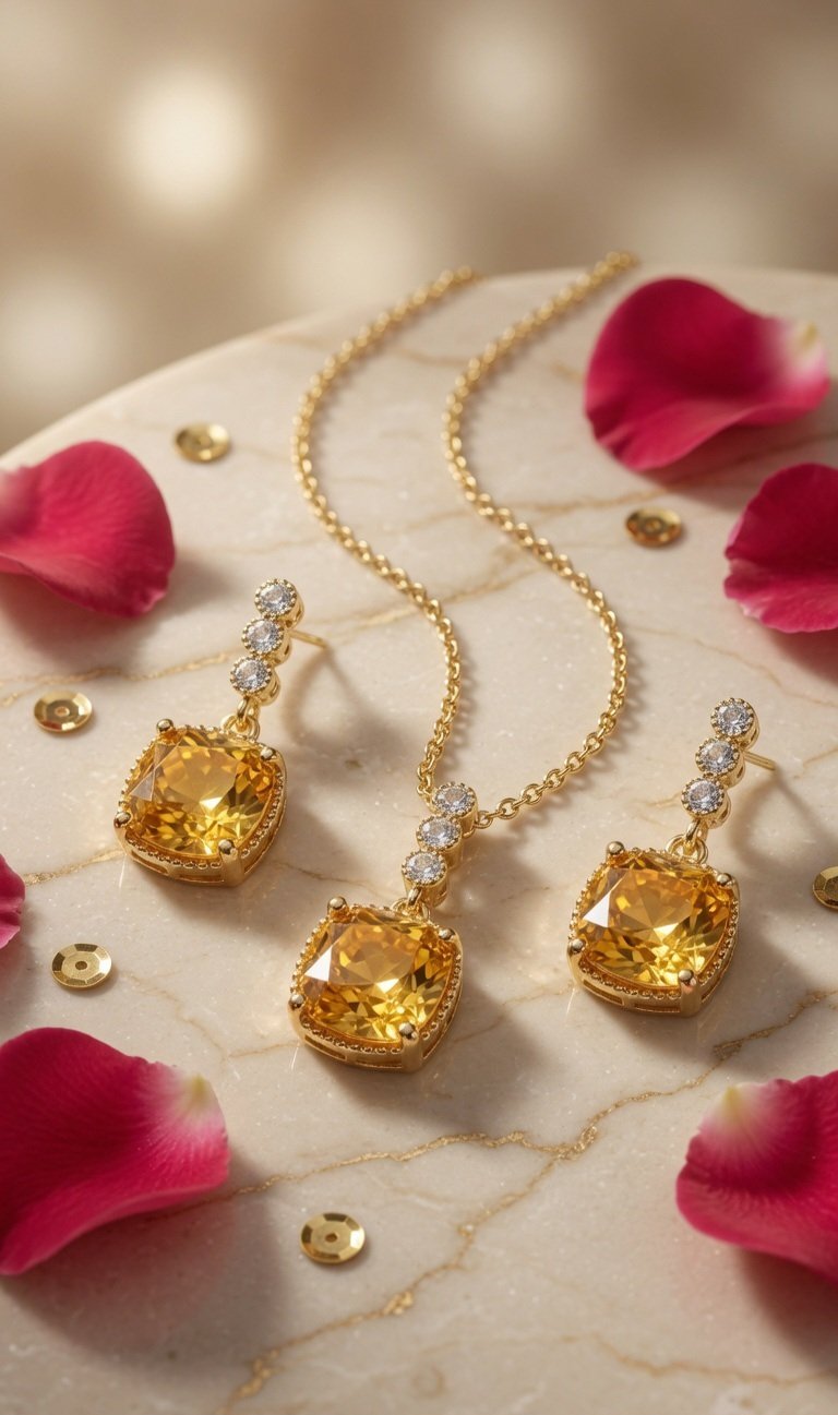 Vintage-Inspired Yellow Topaz Pendant Set-Gold Finish - Image 2