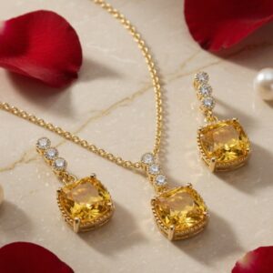 Vintage-Inspired Yellow Topaz Pendant Set-Gold Finish