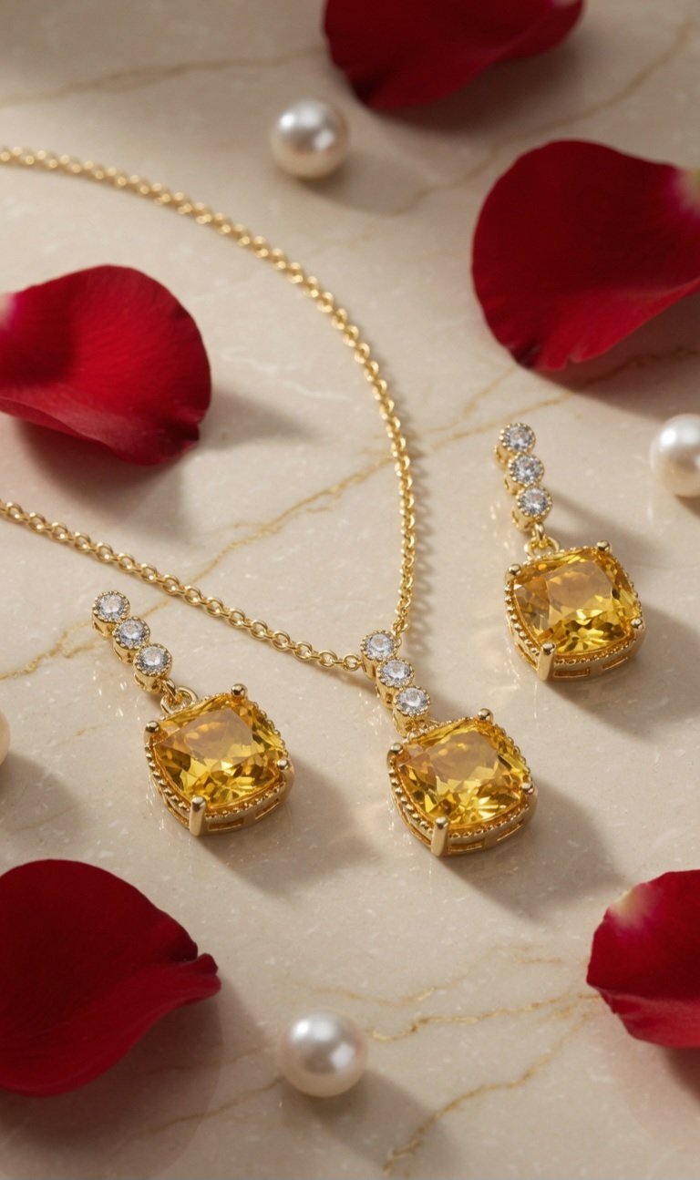 Vintage-Inspired Yellow Topaz Pendant Set-Gold Finish