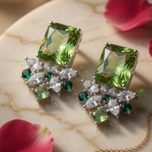 Aria Olive Green Peridot Marquise Earrings-Platinum Finish