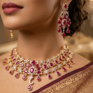 The Maharani Blossom Ruby And CZ Bridal Choker Set-Gold Finish