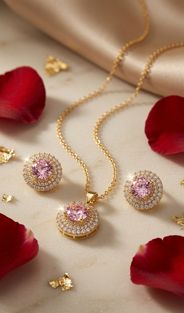The Celestia Blush Brilliant-Cut Pink Tourmaline Pendant Set-Gold Finish