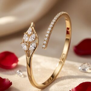 Daphne Luxury Gold Marquise Diamond-Style Leaf Bypass kada Bracelet-Gold Finish