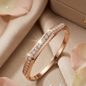 Amara Beveled Edge Premium Diamond-Style Hinged Stackable Kada Bracelet-Gold Finish