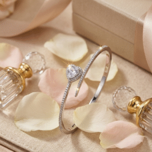 Valentina Heart Halo Pave Wrap Kada Bracelet-Platinum Finish