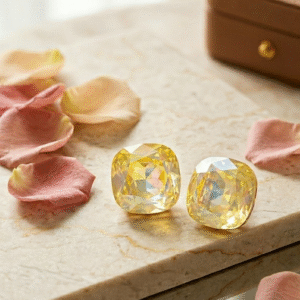 Soliel Golden Cushion-Cut Yellow Citrine Studs-Gold Finish