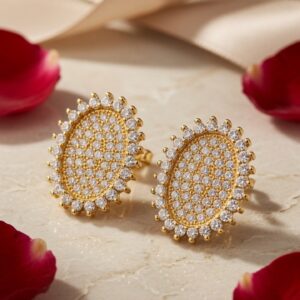 The Mirabella Classic Diamond-Style Oval Halo Studs-Gold Finish