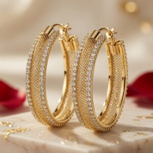 Talia Textured Lattice Mesh Hoops-Gold Finish