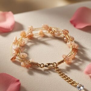 The Solis Peach Raw Sunstone Layered Wire Bracelet-Gold Finish