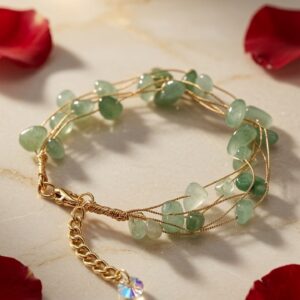 The Elowen Mint Aventurine Multi-Strand Bracelet-Gold Finish