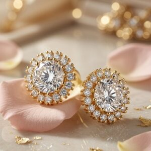 The Celestial Solar Halo Diamond-Style Miniature Studs-Gold Finish