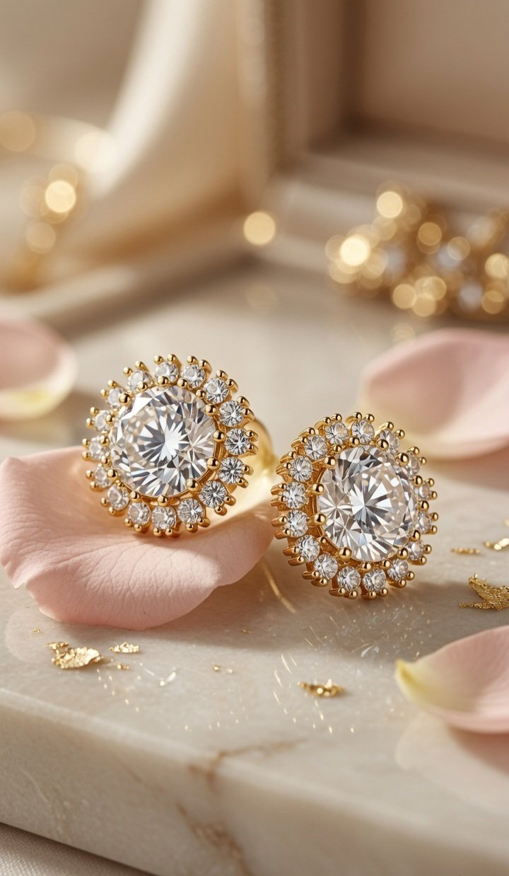 The Celestial Solar Halo Diamond-Style Miniature Studs-Gold Finish