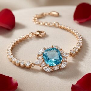 The Ocean Breeze Cushion Bezel Tennis Bracelet-Gold Finish