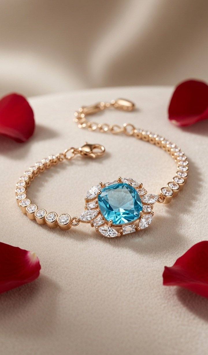 The Ocean Breeze Cushion Bezel Tennis Bracelet-Gold Finish