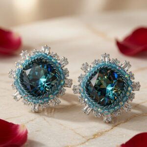 The Glacial Horizon Cluster Deep Blue Studs-Platinum Finish
