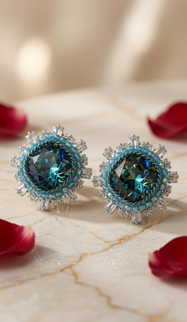 The Glacial Horizon Cluster Deep Blue Studs-Platinum Finish