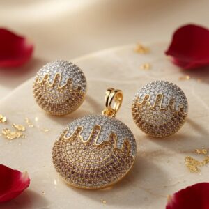 The Lilac Solistice Pavè Disc Pendant Set-Gold Finish