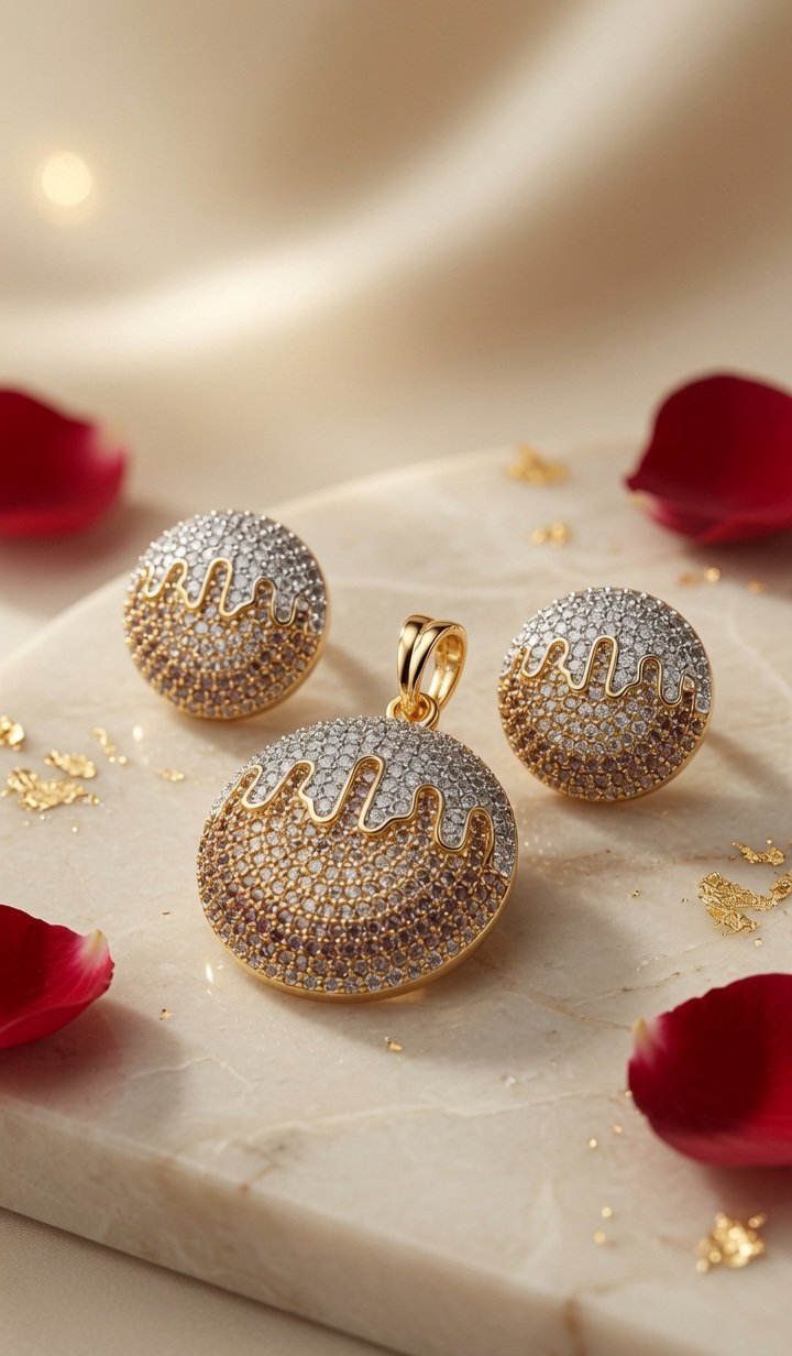 The Lilac Solistice Pavè Disc Pendant Set-Gold Finish