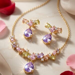 Lumina Lilac And Champagne Teardrop Pendant Set-Gold Finish
