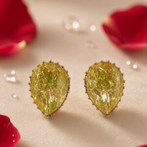 The Golden Citrine Amber Prism Pear Teardrop Earrings-Platinum Finish