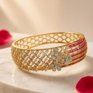 The Sovereign Crimson Grandeur Ruby And Diamond-Style Kada Bracelet-Gold Finish