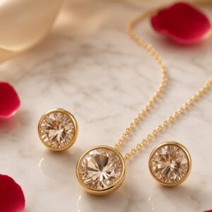 The Bezel Solitaire White Round Pendant Set-Gold Finish
