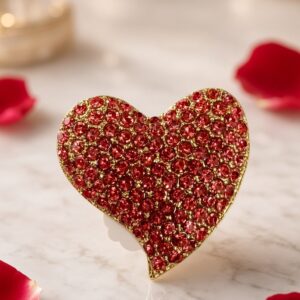 Imperial Ruby Scarlet Sparkle Heart Statement Brooch-Gold Finish