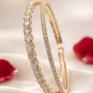 The Sola Dual-Band Round-Cut Open Kada Bracelet-Gold Finish