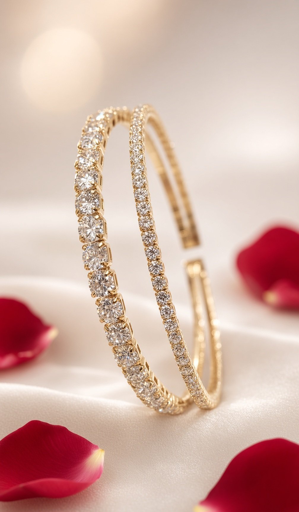 The Sola Dual-Band Round-Cut Open Kada Bracelet-Gold Finish