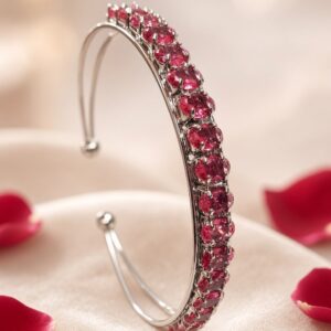 The Scarlet Rose Royale Ruby Tennis Open Kada Bracelet-Platinum Finish