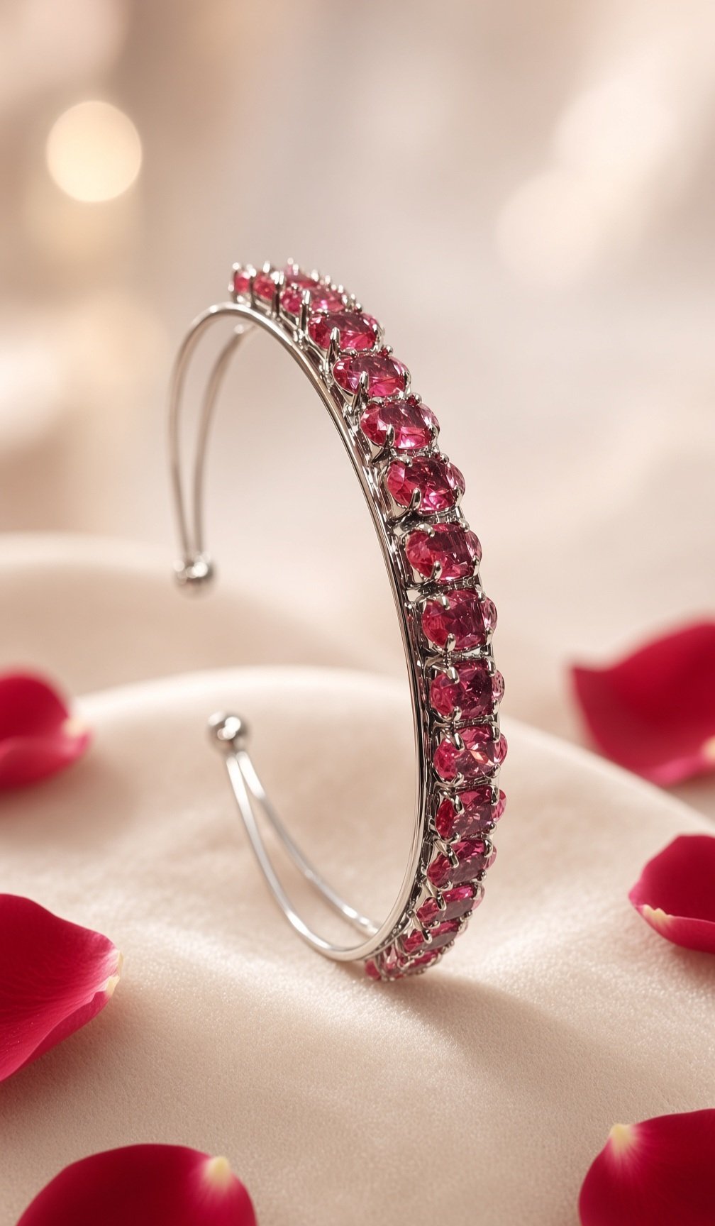 The Scarlet Rose Royale Ruby Tennis Open Kada Bracelet-Platinum Finish