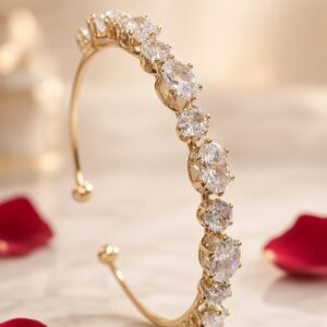 Eternal Radiance Oval Cut Solitaire Open Kada Bracelet-Gold Finish