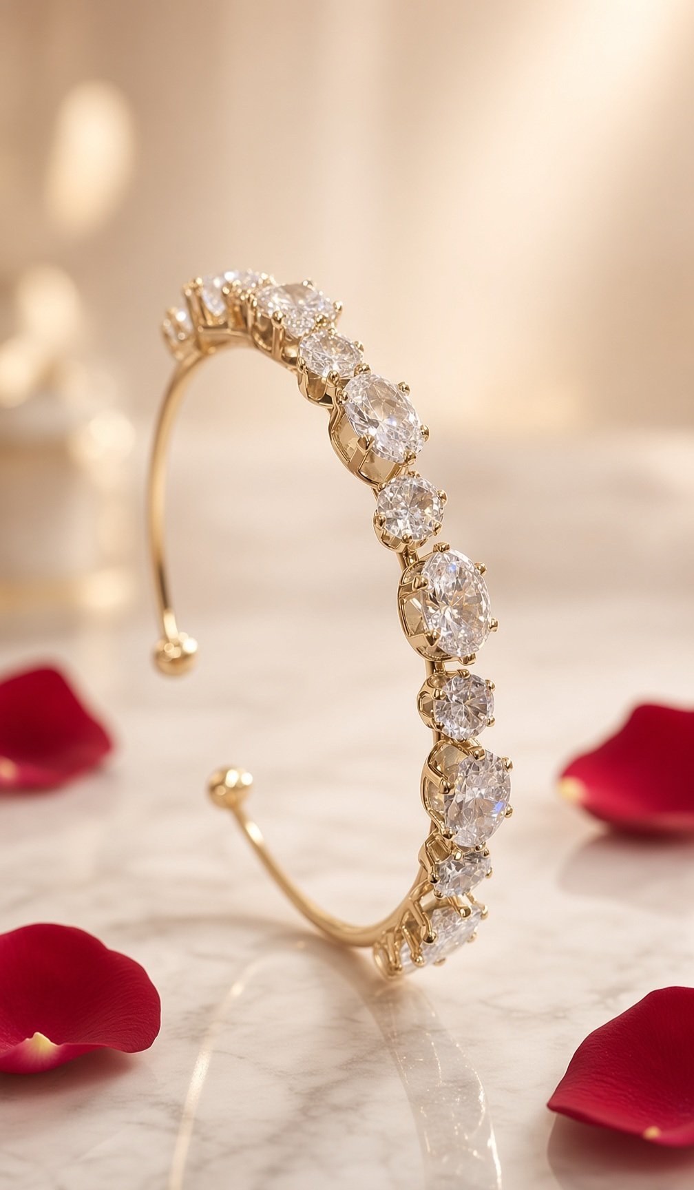 Eternal Radiance Oval Cut Solitaire Open Kada Bracelet-Gold Finish