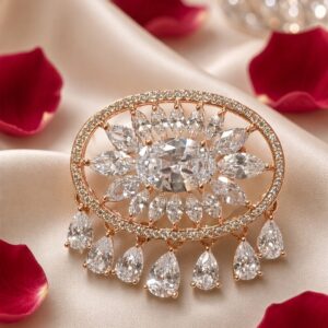 The Rose Luminosa Oval Diamond-Style Brust Pear Dangle Brooch-Rose Gold Finish