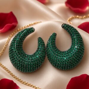 Aurelia Deep Emerald Pavè Crescent Earrings-Black Rhodium Finish