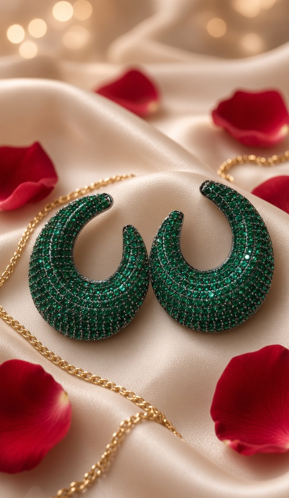 Aurelia Deep Emerald Pavè Crescent Earrings-Black Rhodium Finish
